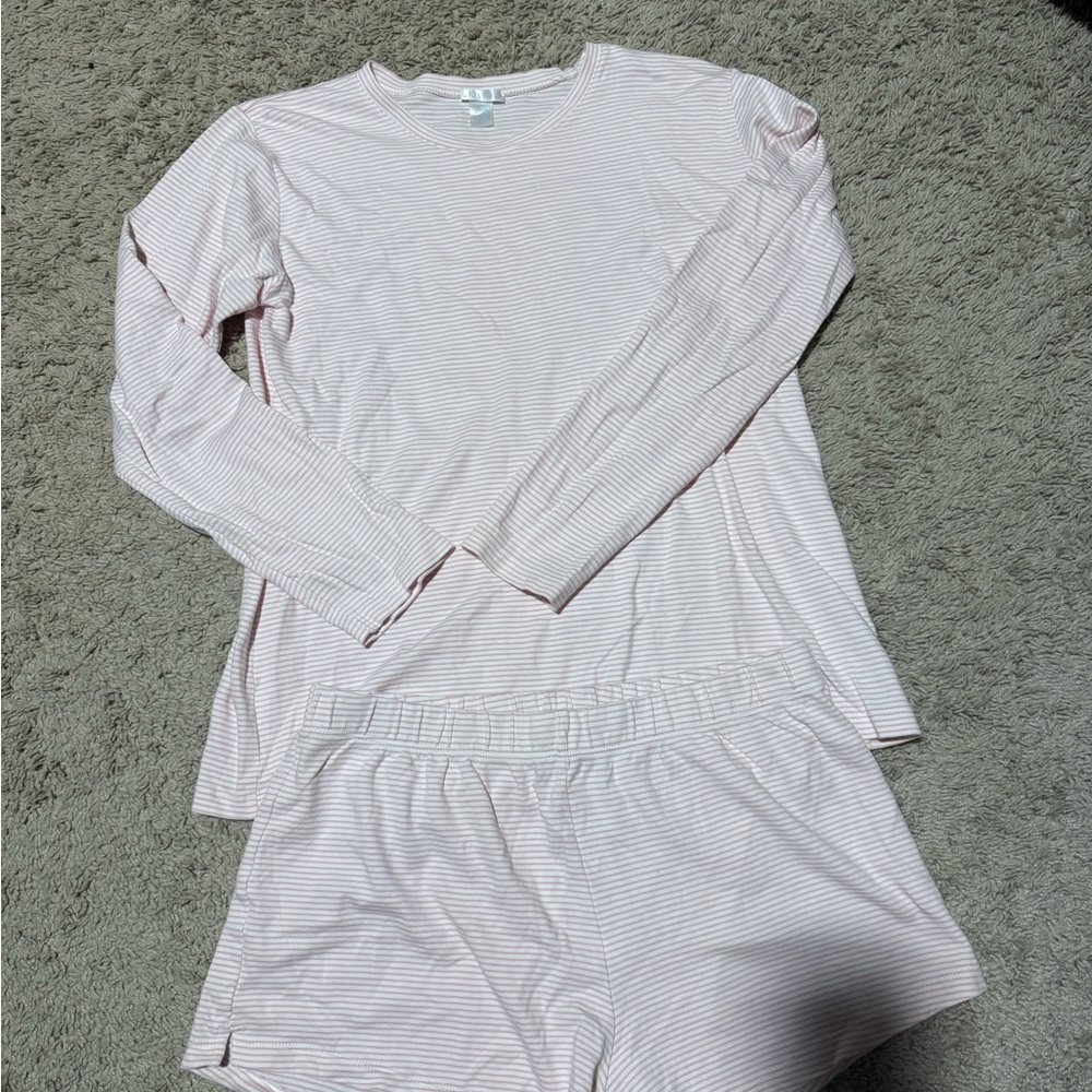 Pima Crew Long-Short Set light pink and white